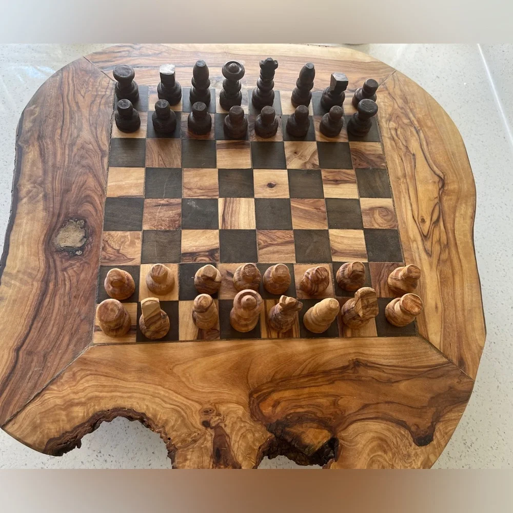 Rustic Wood Carved Chess Set - Picture 2 of 3